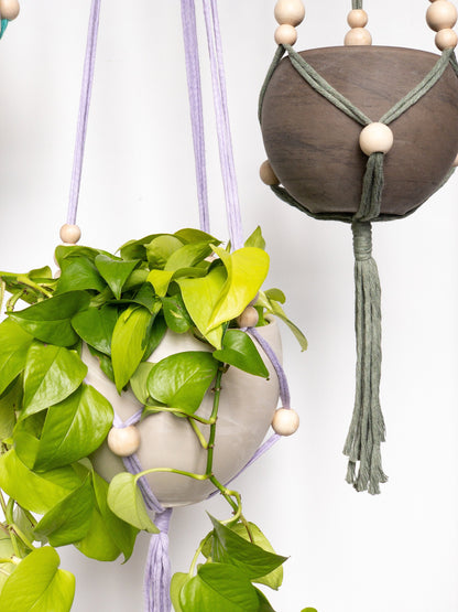 Two plant hangers with long tassels and beads