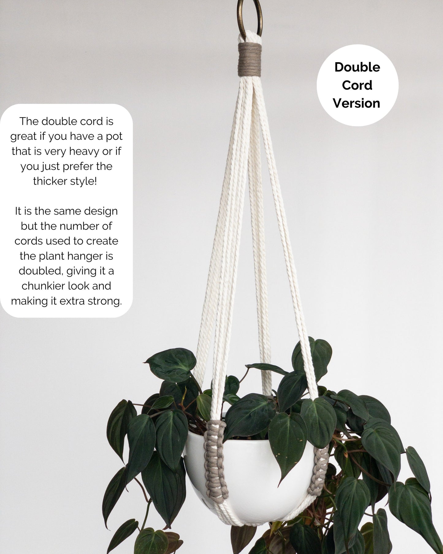 Minimalist No Tassel Macrame Plant Hanger | Modern Slim Design with Customizable Accent Colors - No Tail