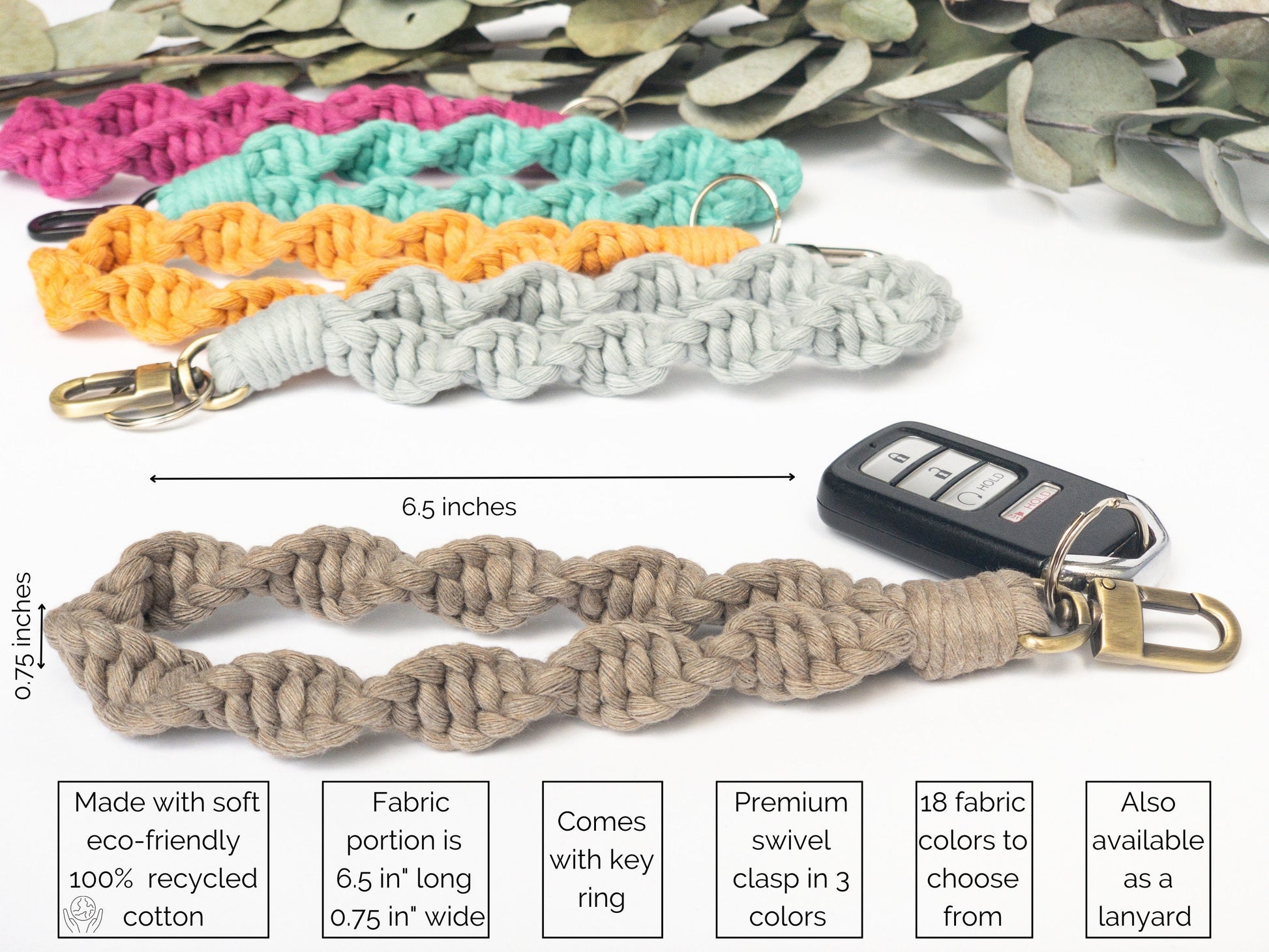 Spiral Macrame Keychain Wristlet and Lanyard, Key Fob Wristlet, Wrist Lanyard, Key Chain Wristlet, Boho Keychain, Aesthetic Keychain, Preppy